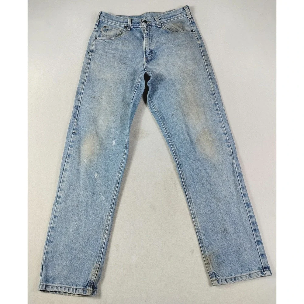 Carhartt Jeans Mens 32 Blue Relaxed Tapered Denim Workwear Distressed Thrashed